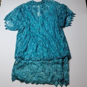 Vintage Brilliante by J.A. Sm Teal Blouson Dress